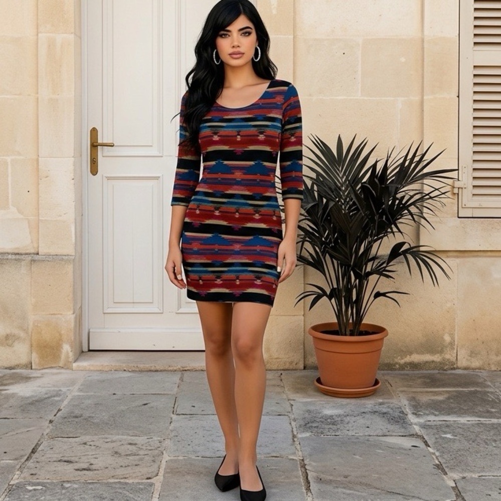 American Rag Aztec Print Bodycon Knit Dress Size S